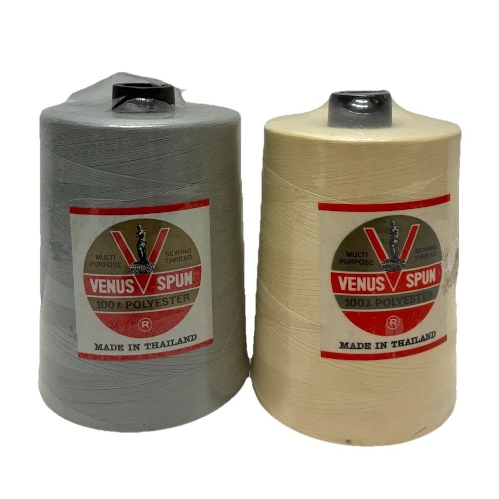 Venus Spun Sewing Thread 100% Polyester Gray Yellow Cream Thailand Vintage (2)